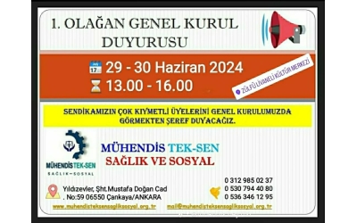 Mühendis Tek-Sen Sağlık ve Sosyal 1. Olağan Genel Kuruluna Gidiyor